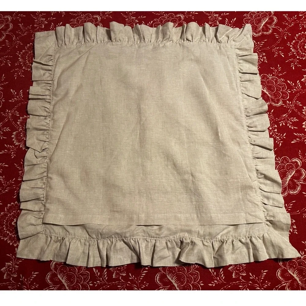 Pottery Barn 100% Linen Ruffle Euro Sham 26x26 Natural Flax Beige Square Pillow